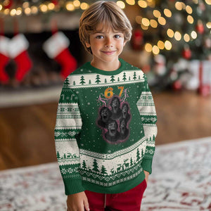 Mason 6 7 Meme Graphic Ugly Christmas Sweater Six Seven 67 Meme Horror Edit Bootleg TS02 Forest Green Beige Print Your Wear