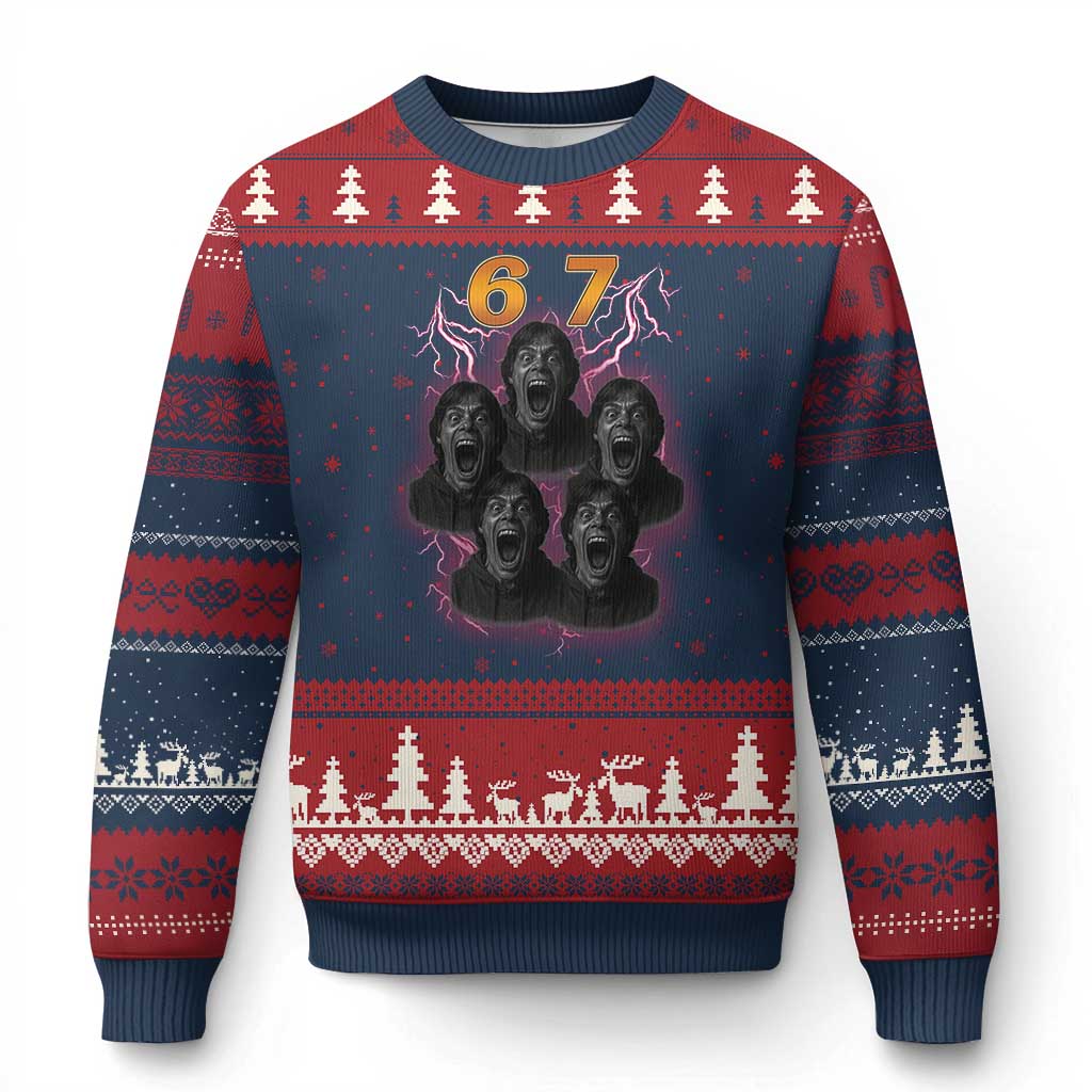 Mason 6 7 Meme Graphic Ugly Christmas Sweater Six Seven 67 Meme Horror Edit Bootleg TS02 Navy Red Print Your Wear
