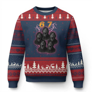 Mason 6 7 Meme Graphic Ugly Christmas Sweater Six Seven 67 Meme Horror Edit Bootleg TS02 Navy Red Print Your Wear