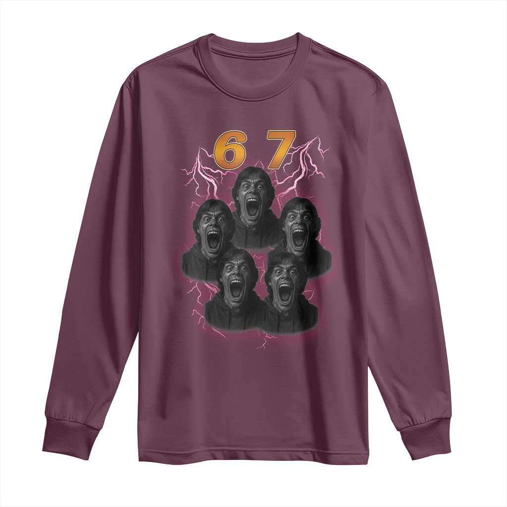 Mason 6 7 Meme Graphic Long Sleeve Shirt Six Seven 67 Meme Horror Edit Bootleg TS02 Maroon Print Your Wear