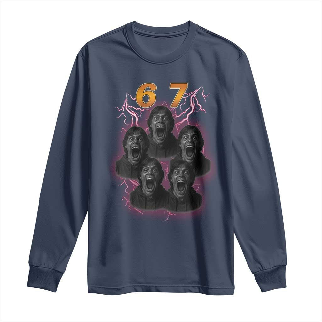 Mason 6 7 Meme Graphic Long Sleeve Shirt Six Seven 67 Meme Horror Edit Bootleg TS02 Navy Print Your Wear