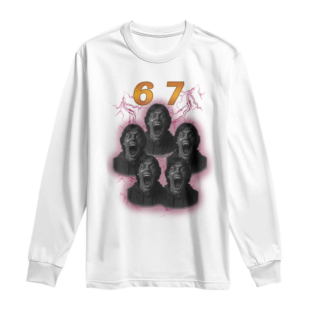 Mason 6 7 Meme Graphic Long Sleeve Shirt Six Seven 67 Meme Horror Edit Bootleg TS02 White Print Your Wear