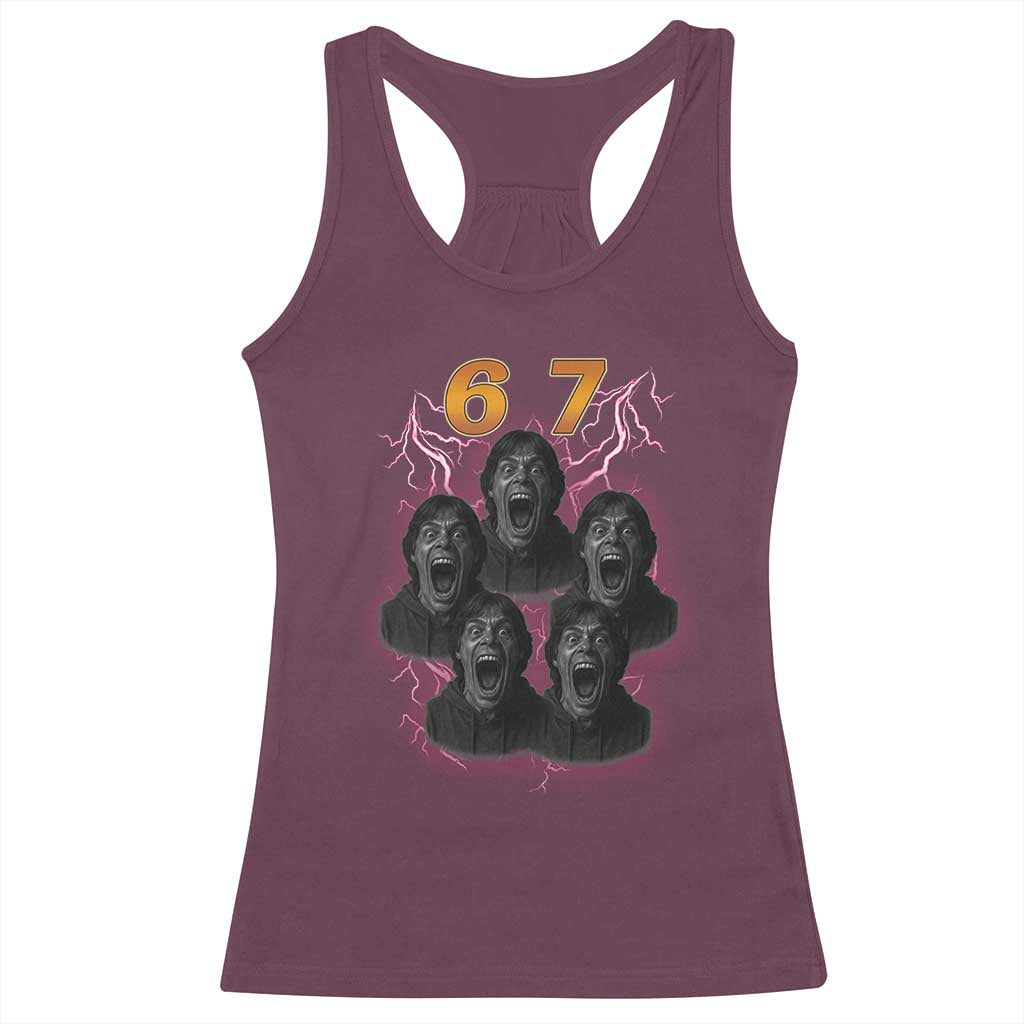 Mason 6 7 Meme Graphic Racerback Tank Top Six Seven 67 Meme Horror Edit Bootleg TS02 Maroon Print Your Wear