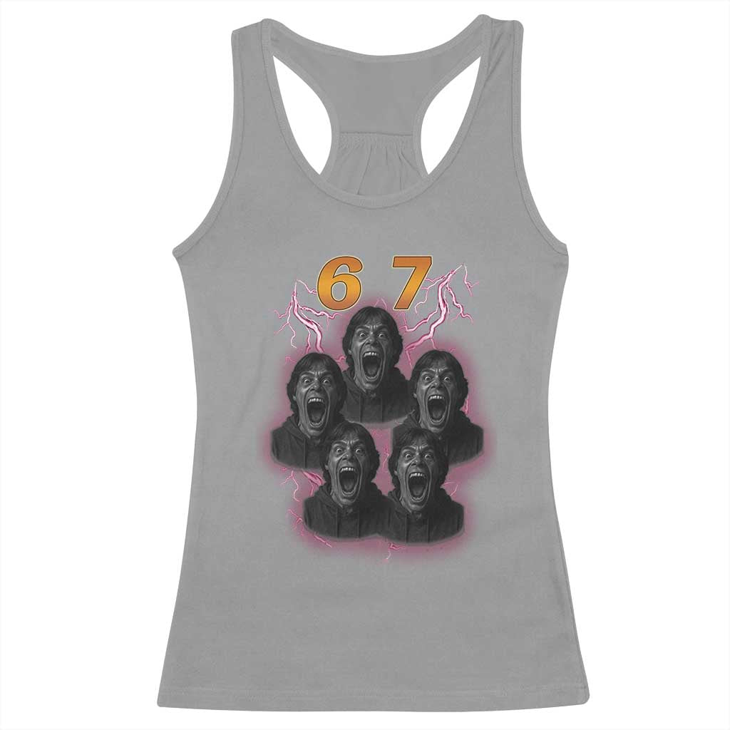 Mason 6 7 Meme Graphic Racerback Tank Top Six Seven 67 Meme Horror Edit Bootleg TS02 Sport Gray Print Your Wear