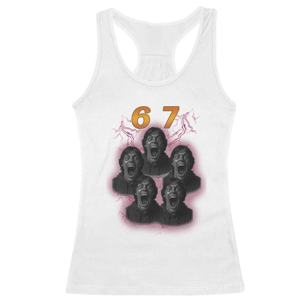 Mason 6 7 Meme Graphic Racerback Tank Top Six Seven 67 Meme Horror Edit Bootleg TS02 White Print Your Wear