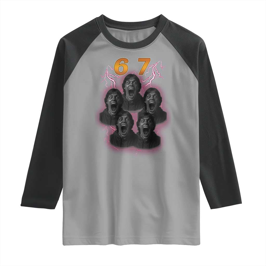 Mason 6 7 Meme Graphic Raglan Shirt Six Seven 67 Meme Horror Edit Bootleg TS02 Sport Gray Black Print Your Wear