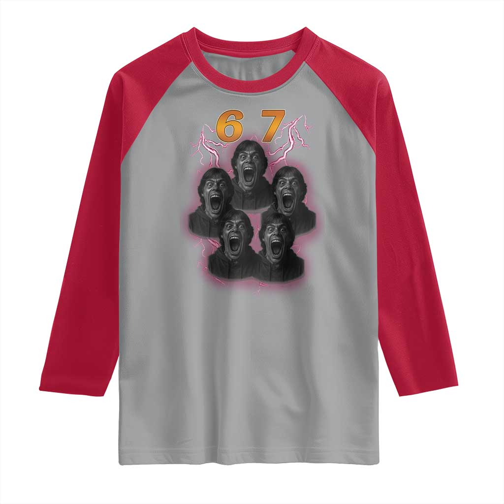 Mason 6 7 Meme Graphic Raglan Shirt Six Seven 67 Meme Horror Edit Bootleg TS02 Sport Gray Red Print Your Wear