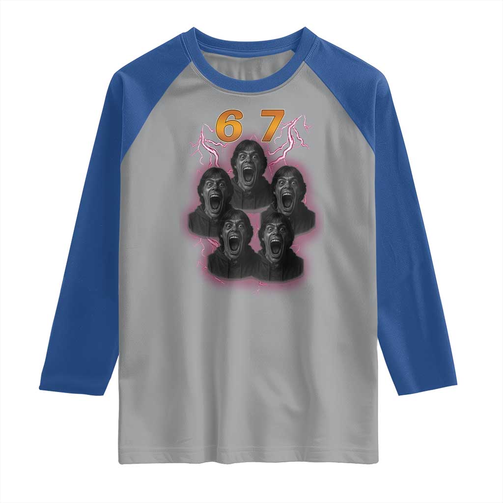 Mason 6 7 Meme Graphic Raglan Shirt Six Seven 67 Meme Horror Edit Bootleg TS02 Sport Gray Royal Print Your Wear