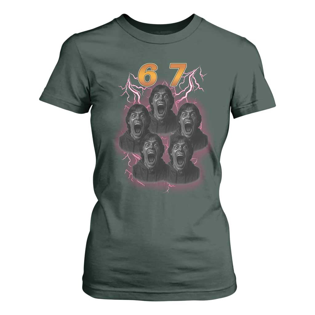 Mason 6 7 Meme Graphic T Shirt For Women Six Seven 67 Meme Horror Edit Bootleg TS02 Dark Forest Green Print Your Wear