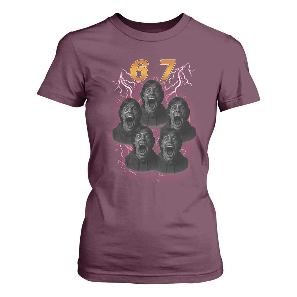 Mason 6 7 Meme Graphic T Shirt For Women Six Seven 67 Meme Horror Edit Bootleg TS02 Maroon Print Your Wear