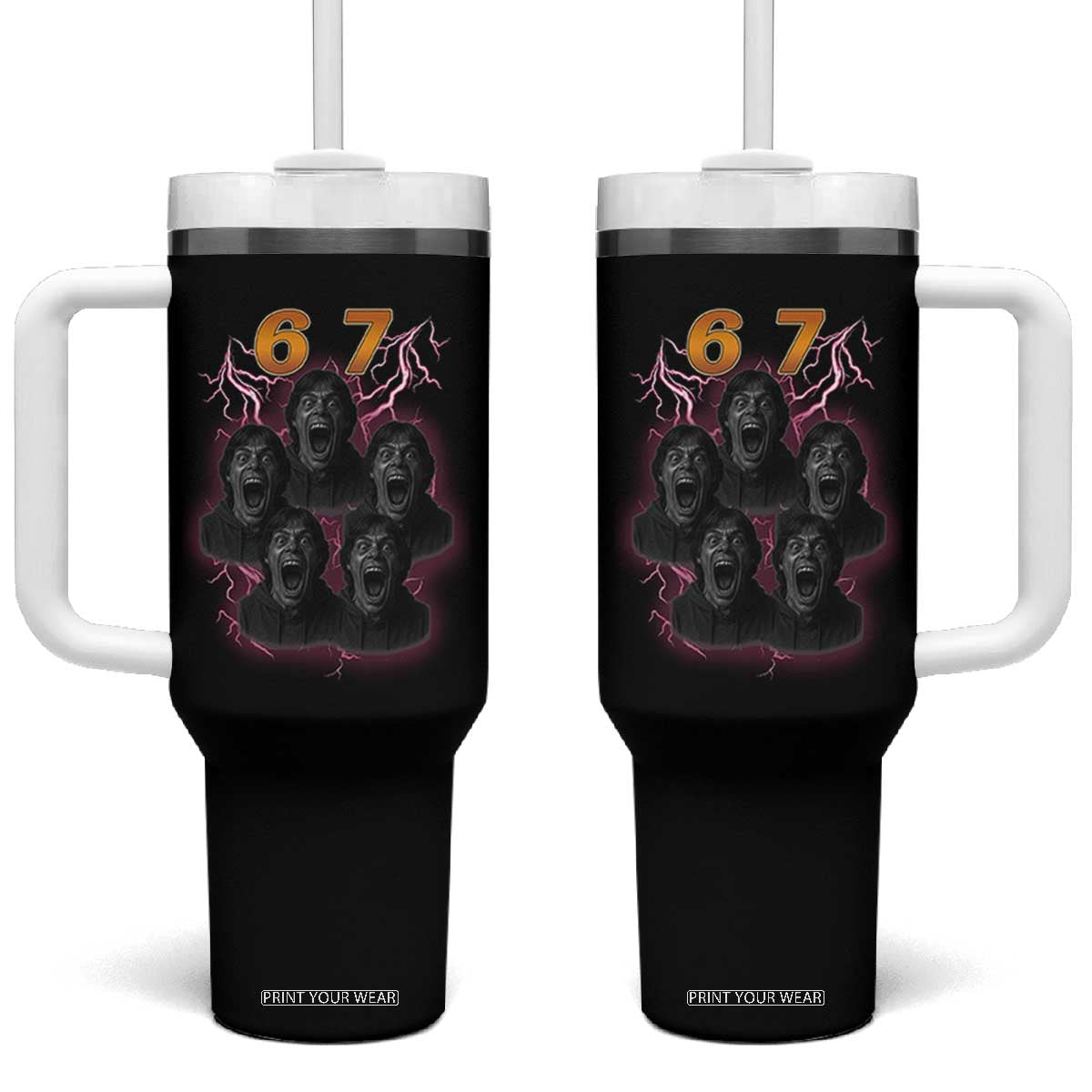 Mason 6 7 Meme Graphic Tumbler With Handle Six Seven 67 Meme Horror Edit Bootleg TS02 One Size: 40 oz Black Print Your Wear