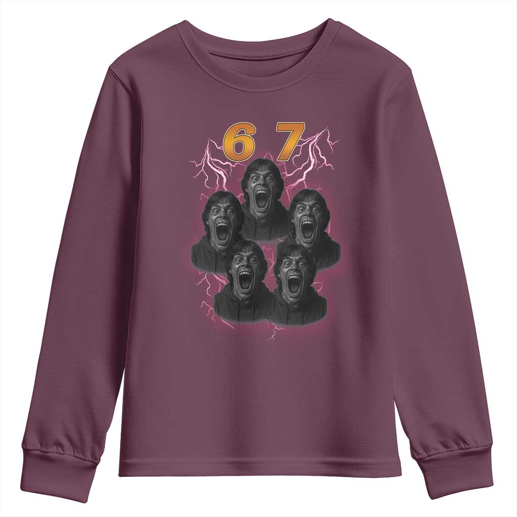 Mason 6 7 Meme Graphic Youth Sweatshirt Six Seven 67 Meme Horror Edit Bootleg TS02 Maroon Print Your Wear