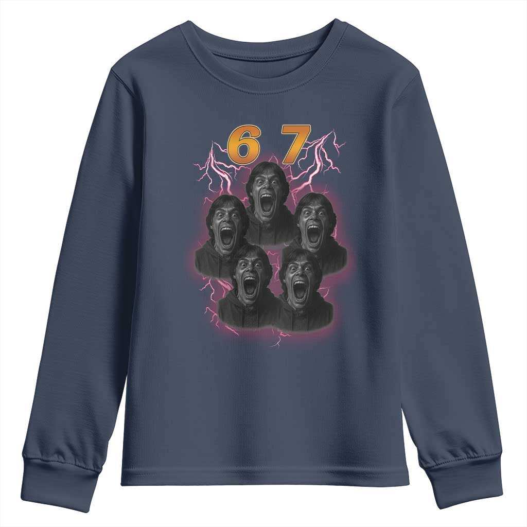 Mason 6 7 Meme Graphic Youth Sweatshirt Six Seven 67 Meme Horror Edit Bootleg TS02 Navy Print Your Wear