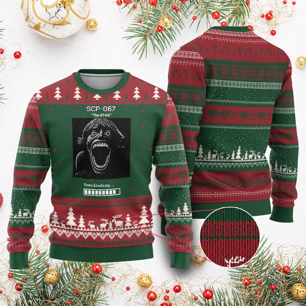 SCP 67 Mason The 6 7 Kid Meme Ugly Christmas Sweater Six Seven Boy Horror Edit TS02 Red Green Print Your Wear