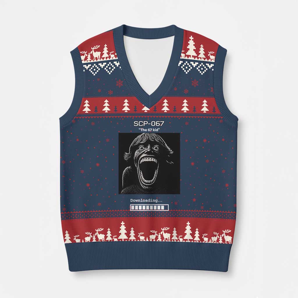 SCP 67 Mason The 6 7 Kid Meme V-Neck Knit Sweater Vest Six Seven Boy Horror Edit TS02 Navy Red Print Your Wear