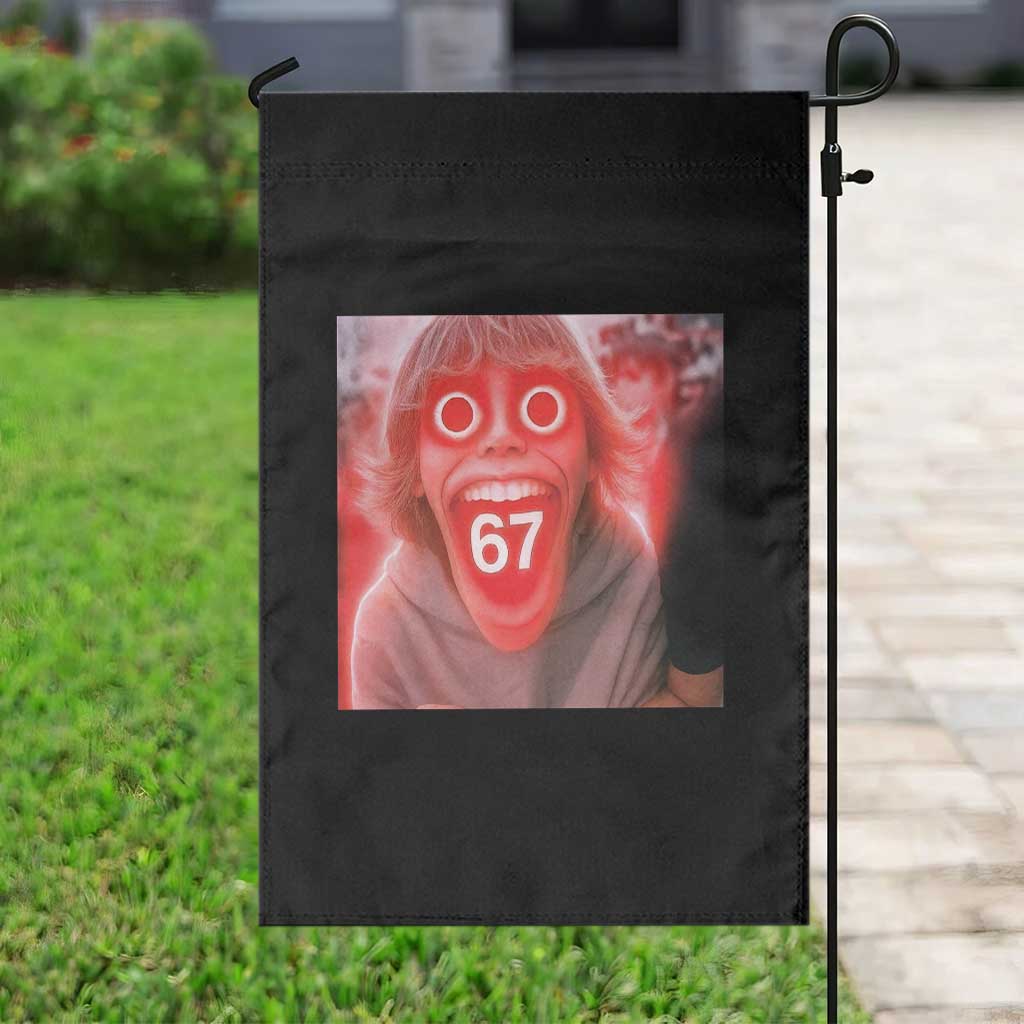 67 Mason Kid Glitchcore Graphic Garden Flag Screaming Boy Six Seven Viral Meme Devil Edit TS02 Print Your Wear