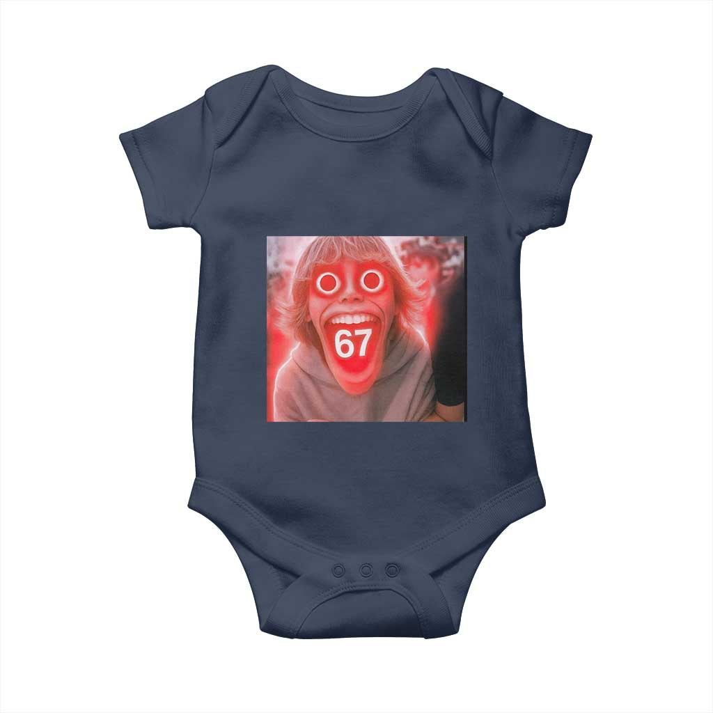 67 Mason Kid Glitchcore Graphic Baby Onesie Screaming Boy Six Seven Viral Meme Devil Edit TS02 Navy Print Your Wear