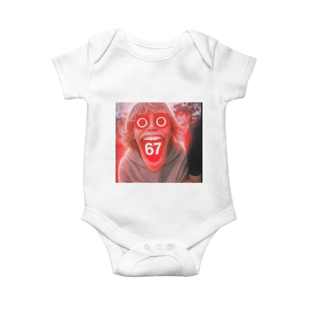 67 Mason Kid Glitchcore Graphic Baby Onesie Screaming Boy Six Seven Viral Meme Devil Edit TS02 White Print Your Wear