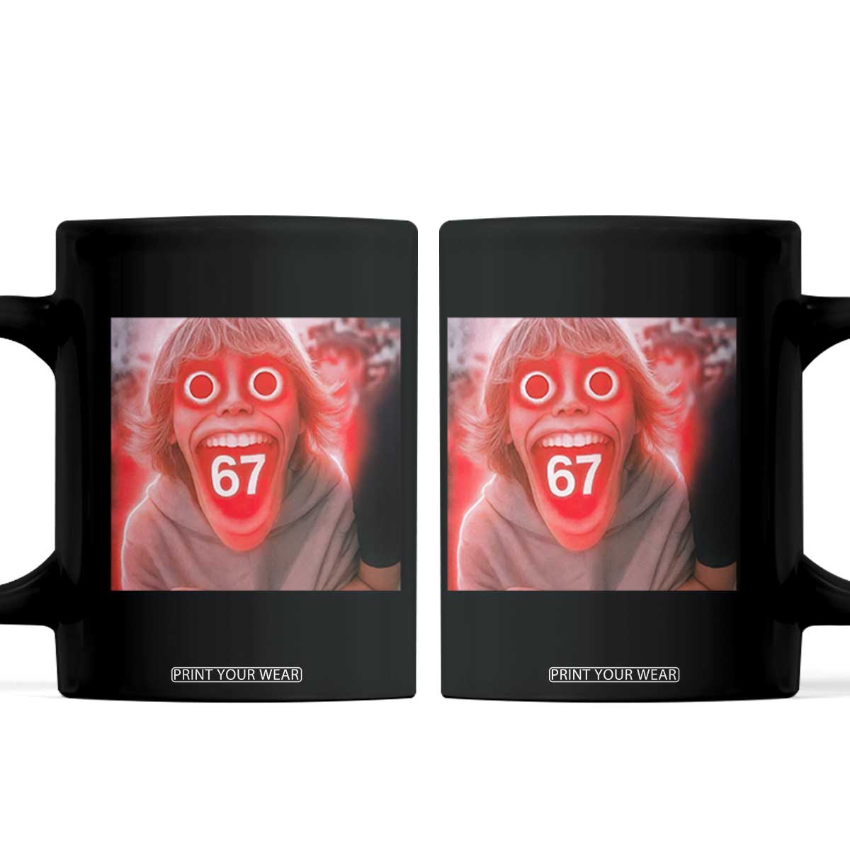 67 Mason Kid Glitchcore Graphic Coffee Mug Screaming Boy Six Seven Viral Meme Devil Edit TS02 Black Print Your Wear
