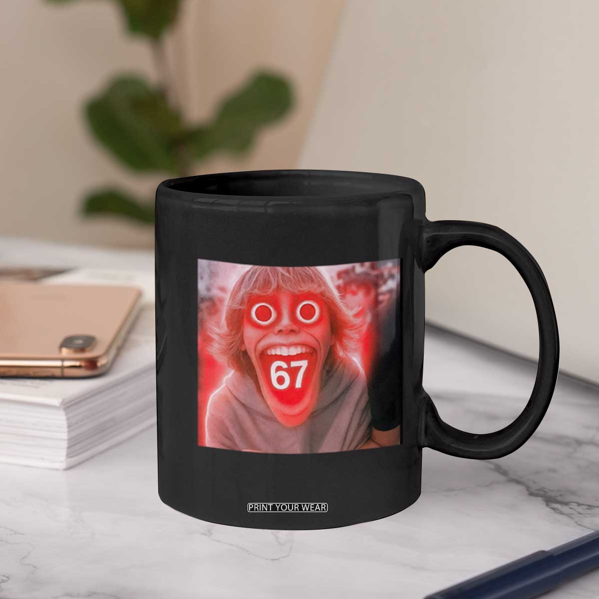 67 Mason Kid Glitchcore Graphic Coffee Mug Screaming Boy Six Seven Viral Meme Devil Edit TS02 Print Your Wear