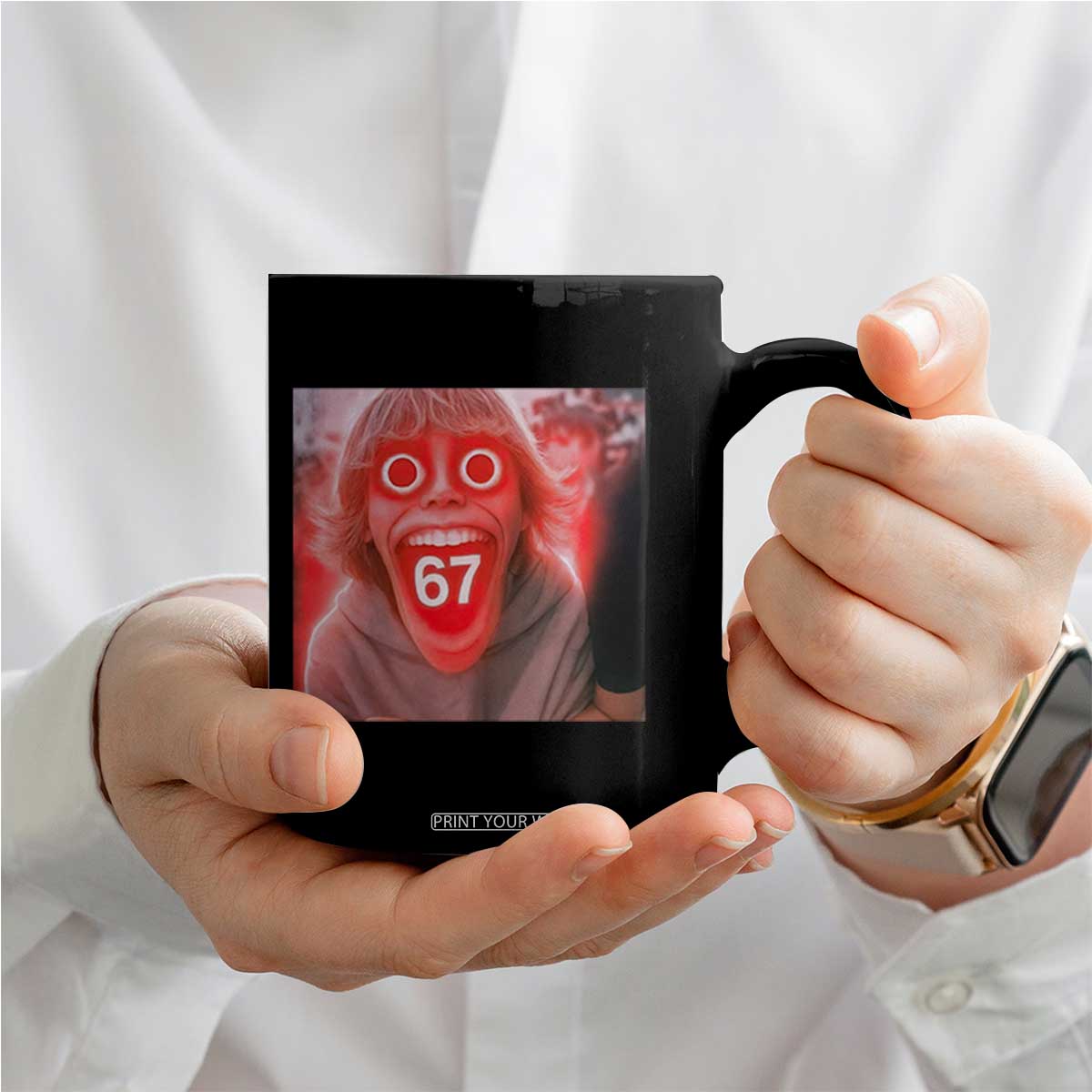 67 Mason Kid Glitchcore Graphic Coffee Mug Screaming Boy Six Seven Viral Meme Devil Edit TS02 Print Your Wear