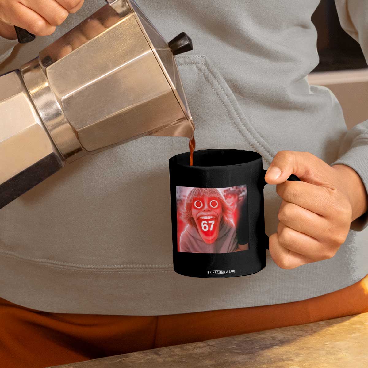 67 Mason Kid Glitchcore Graphic Coffee Mug Screaming Boy Six Seven Viral Meme Devil Edit TS02 Print Your Wear