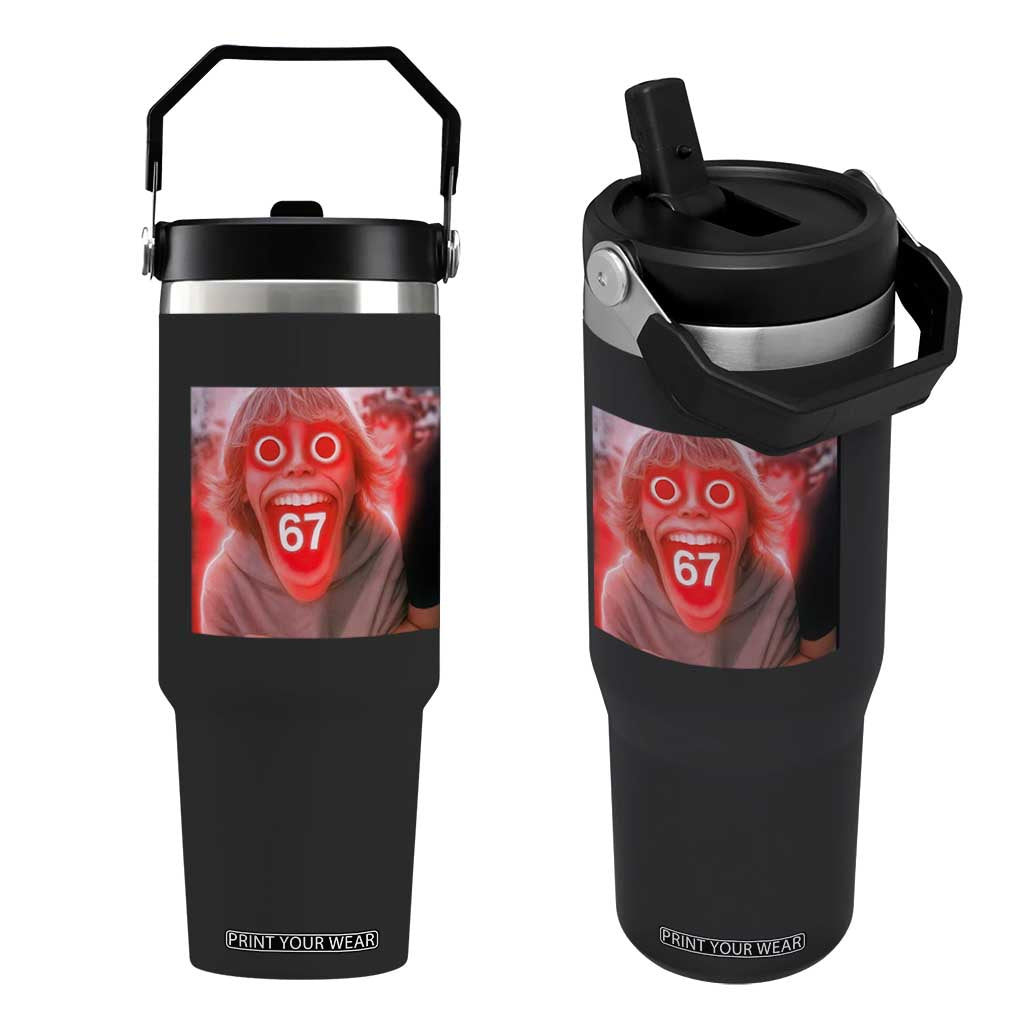 67 Mason Kid Glitchcore Graphic Flip Straw Tumbler Screaming Boy Six Seven Viral Meme Devil Edit TS02 One Size: 30 oz Black Print Your Wear