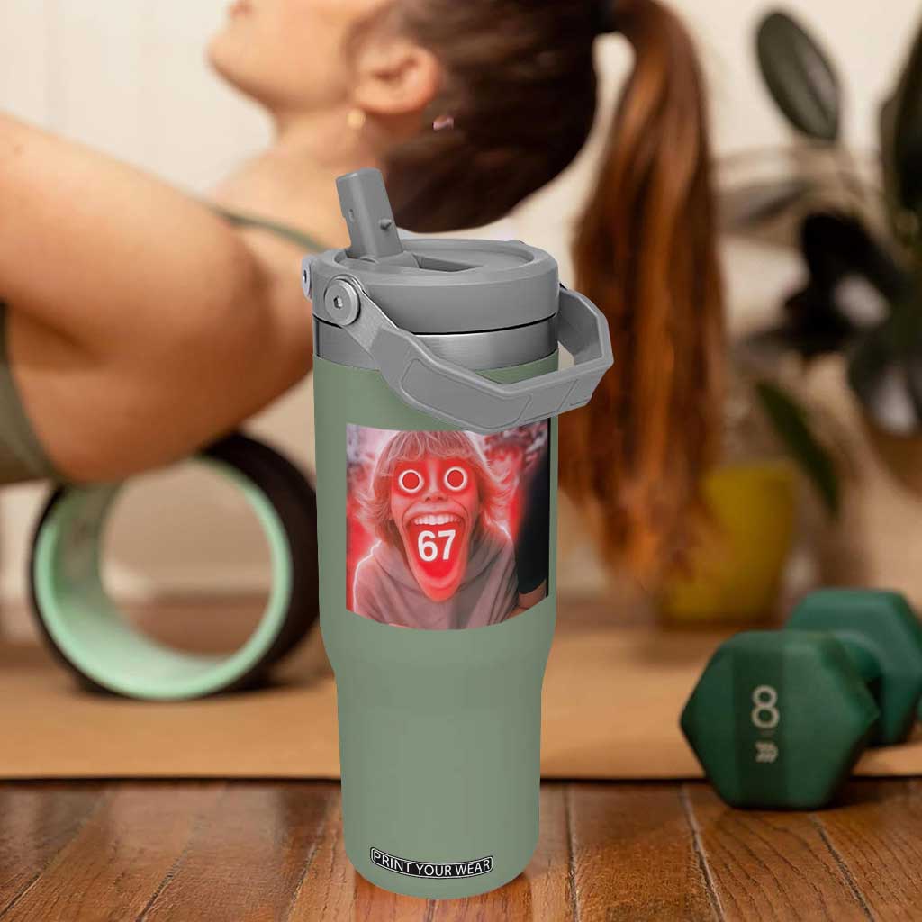 67 Mason Kid Glitchcore Graphic Flip Straw Tumbler Screaming Boy Six Seven Viral Meme Devil Edit TS02 One Size: 30 oz Moss Green Print Your Wear