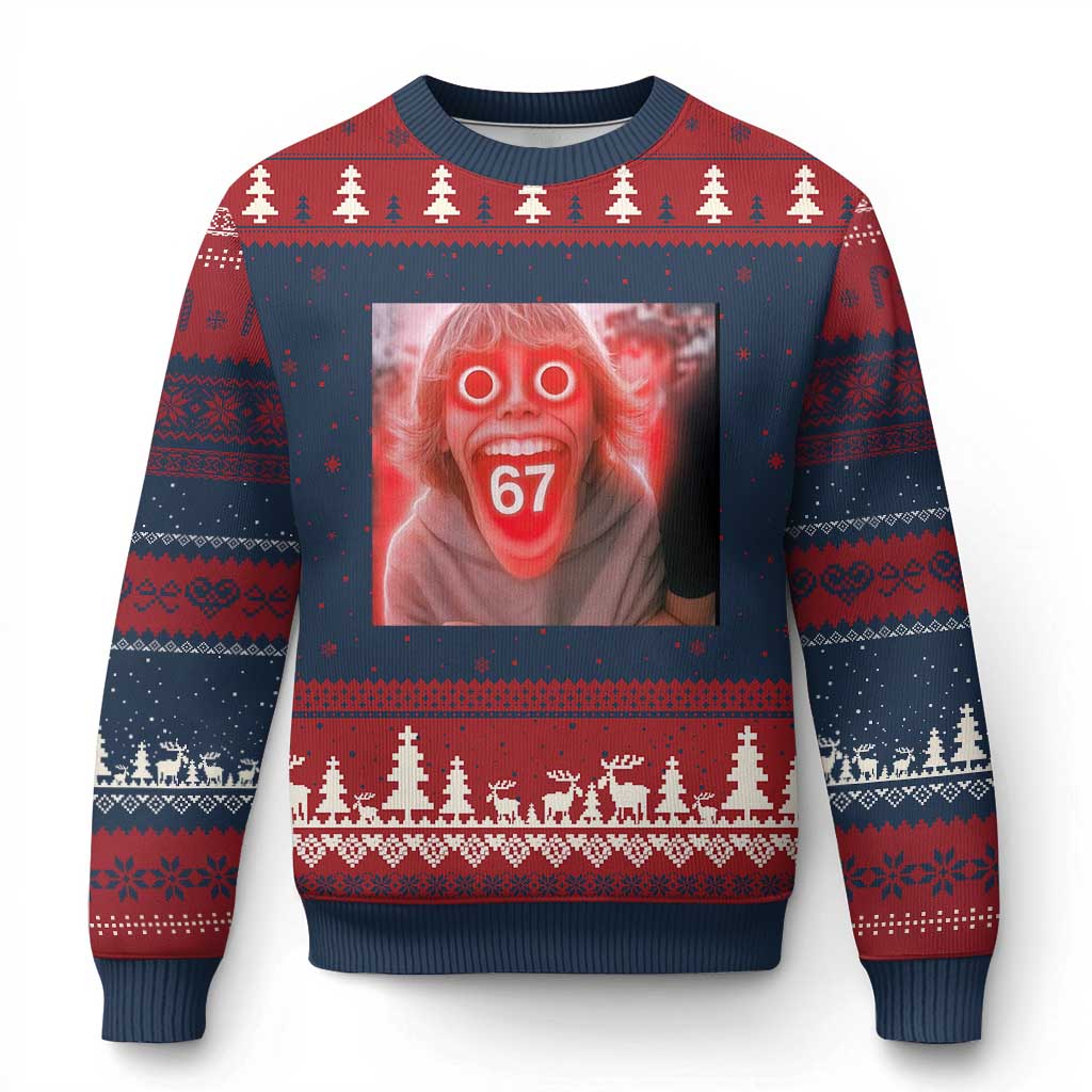 67 Mason Kid Glitchcore Graphic Ugly Christmas Sweater Screaming Boy Six Seven Viral Meme Devil Edit TS02 Navy Red Print Your Wear