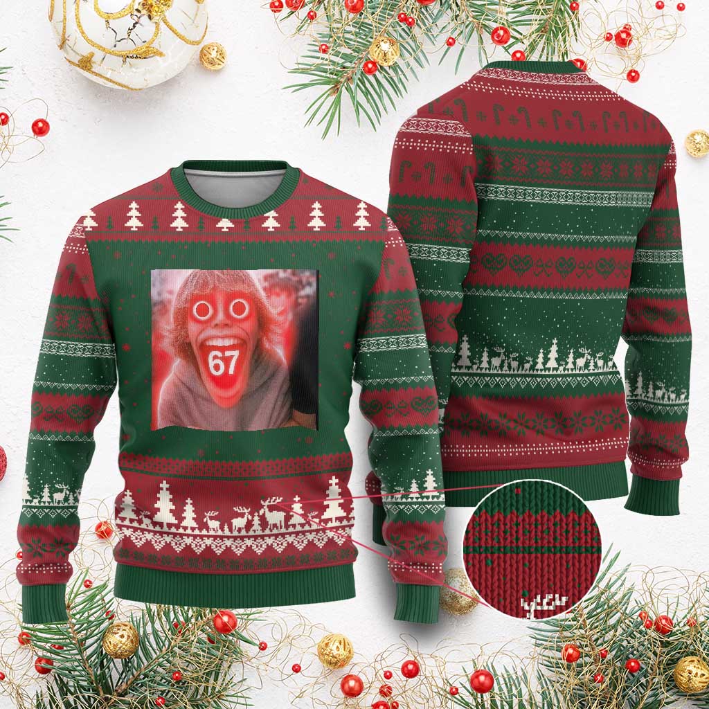 67 Mason Kid Glitchcore Graphic Ugly Christmas Sweater Screaming Boy Six Seven Viral Meme Devil Edit TS02 Red Green Print Your Wear