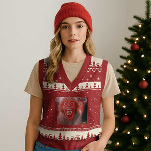 67 Mason Kid Glitchcore Graphic V-Neck Knit Sweater Vest Screaming Boy Six Seven Viral Meme Devil Edit TS02 Red Beige Print Your Wear