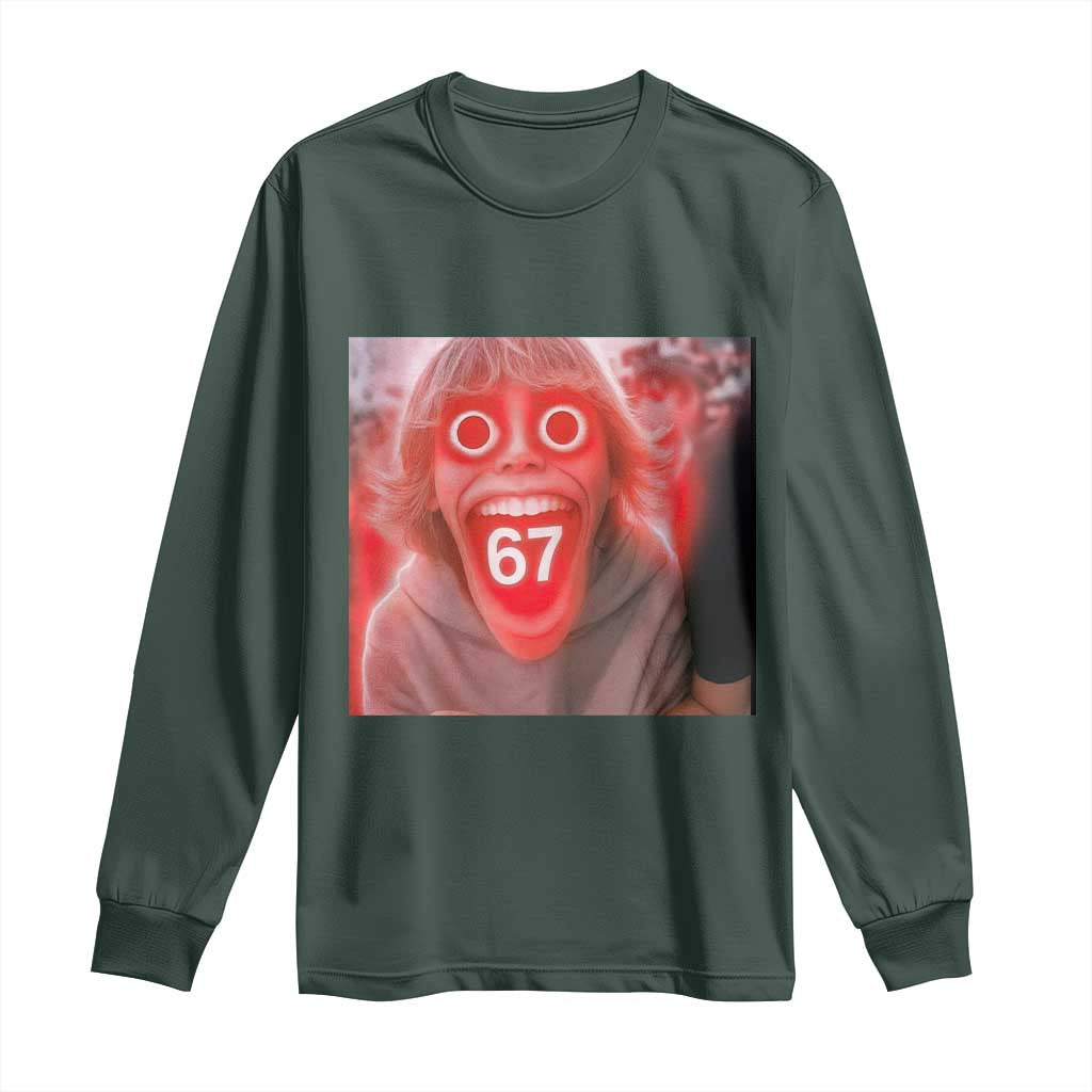 67 Mason Kid Glitchcore Graphic Long Sleeve Shirt Screaming Boy Six Seven Viral Meme Devil Edit TS02 Dark Forest Green Print Your Wear