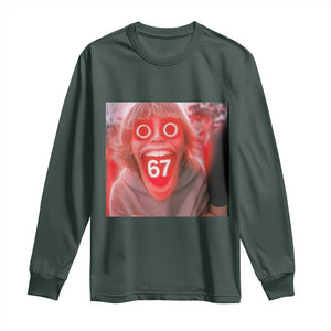 67 Mason Kid Glitchcore Graphic Long Sleeve Shirt Screaming Boy Six Seven Viral Meme Devil Edit TS02 Dark Forest Green Print Your Wear