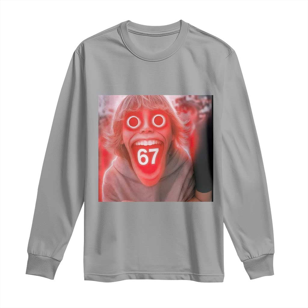67 Mason Kid Glitchcore Graphic Long Sleeve Shirt Screaming Boy Six Seven Viral Meme Devil Edit TS02 Sport Gray Print Your Wear