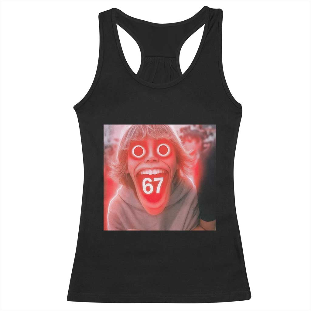 67 Mason Kid Glitchcore Graphic Racerback Tank Top Screaming Boy Six Seven Viral Meme Devil Edit TS02 Black Print Your Wear