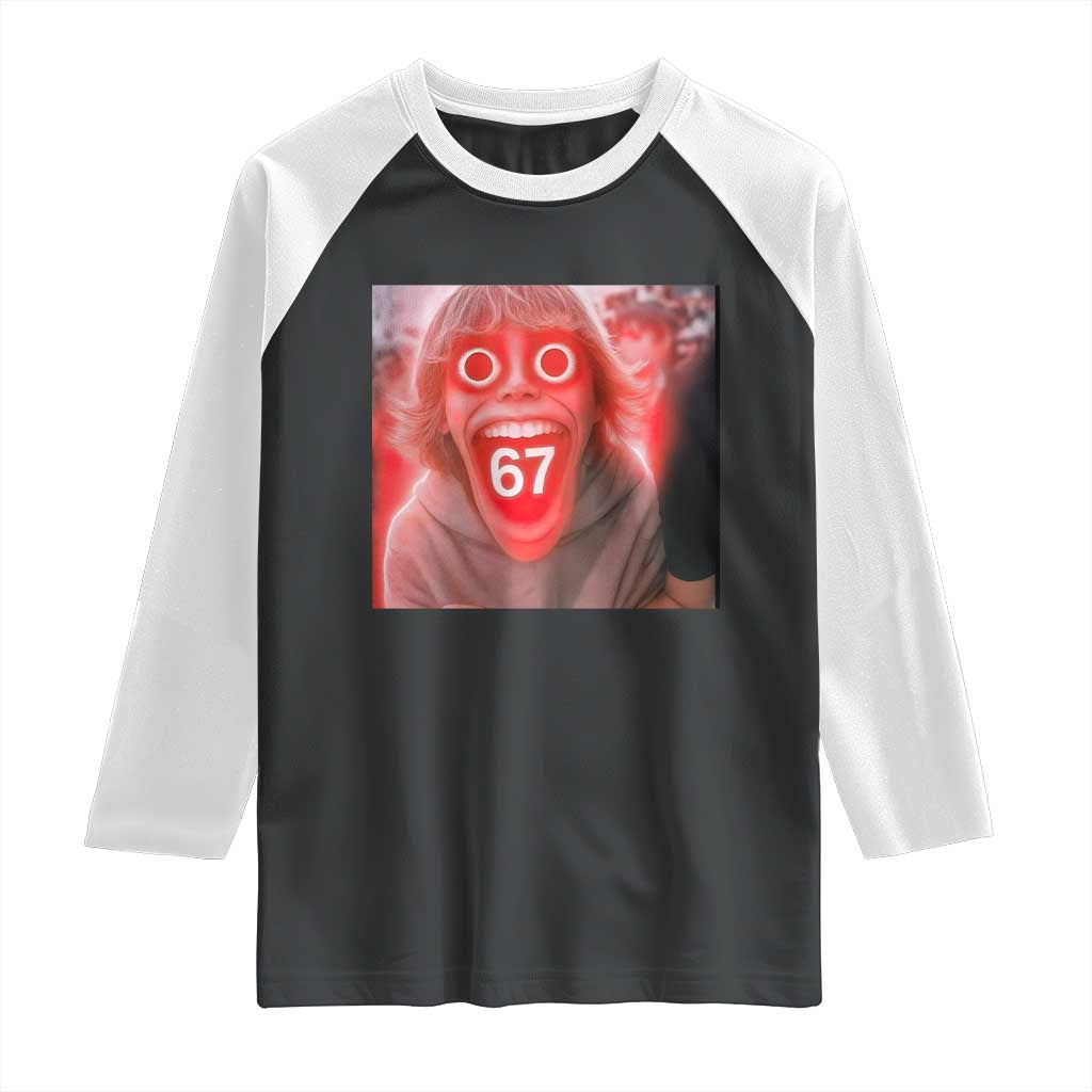 67 Mason Kid Glitchcore Graphic Raglan Shirt Screaming Boy Six Seven Viral Meme Devil Edit TS02 Black White Print Your Wear