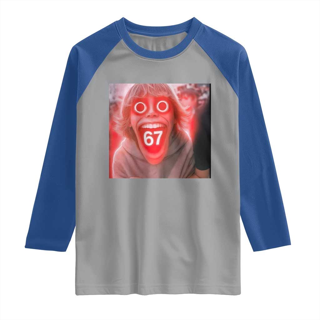 67 Mason Kid Glitchcore Graphic Raglan Shirt Screaming Boy Six Seven Viral Meme Devil Edit TS02 Sport Gray Royal Print Your Wear