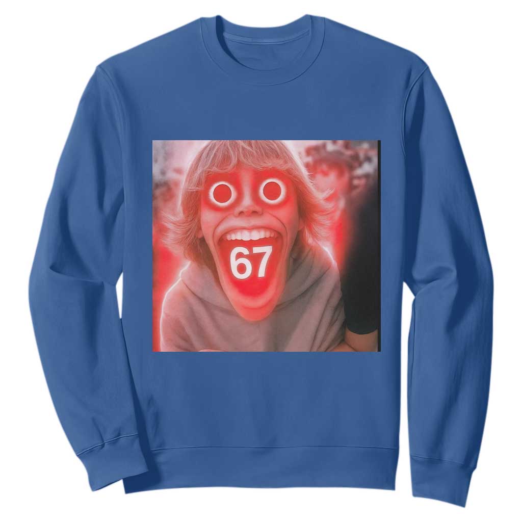 67 Mason Kid Glitchcore Graphic Sweatshirt Screaming Boy Six Seven Viral Meme Devil Edit TS02 Royal Blue Print Your Wear