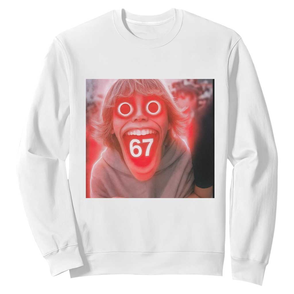 67 Mason Kid Glitchcore Graphic Sweatshirt Screaming Boy Six Seven Viral Meme Devil Edit TS02 White Print Your Wear