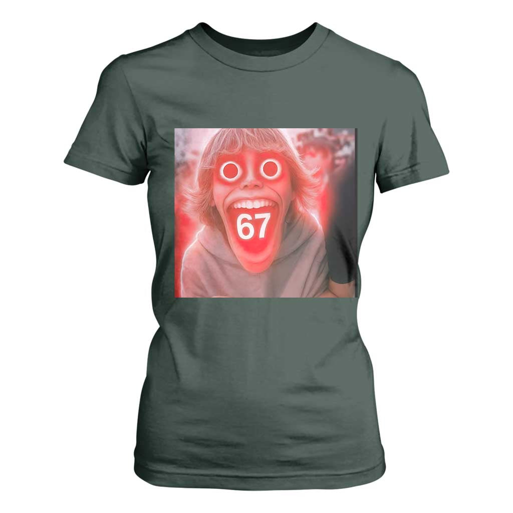67 Mason Kid Glitchcore Graphic T Shirt For Women Screaming Boy Six Seven Viral Meme Devil Edit TS02 Dark Forest Green Print Your Wear