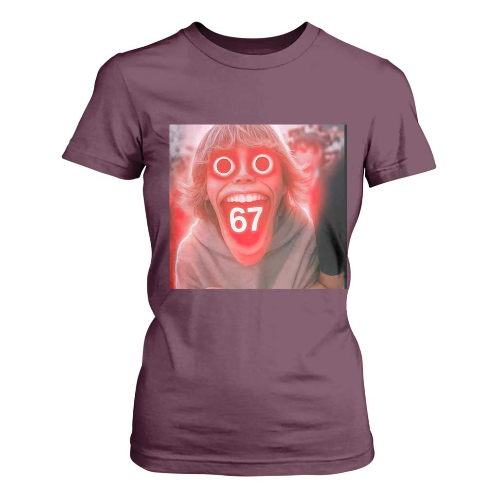 67 Mason Kid Glitchcore Graphic T Shirt For Women Screaming Boy Six Seven Viral Meme Devil Edit TS02 Maroon Print Your Wear