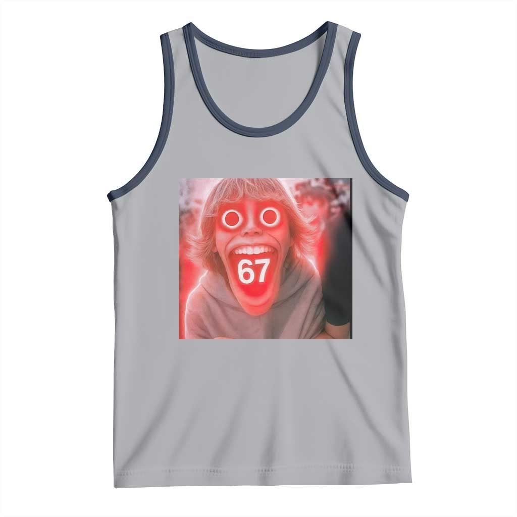 67 Mason Kid Glitchcore Graphic Tank Top Screaming Boy Six Seven Viral Meme Devil Edit TS02 Athletic Heather Navy Print Your Wear