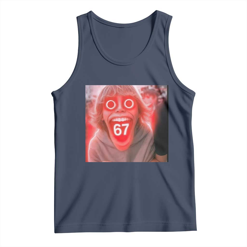67 Mason Kid Glitchcore Graphic Tank Top Screaming Boy Six Seven Viral Meme Devil Edit TS02 Navy Print Your Wear