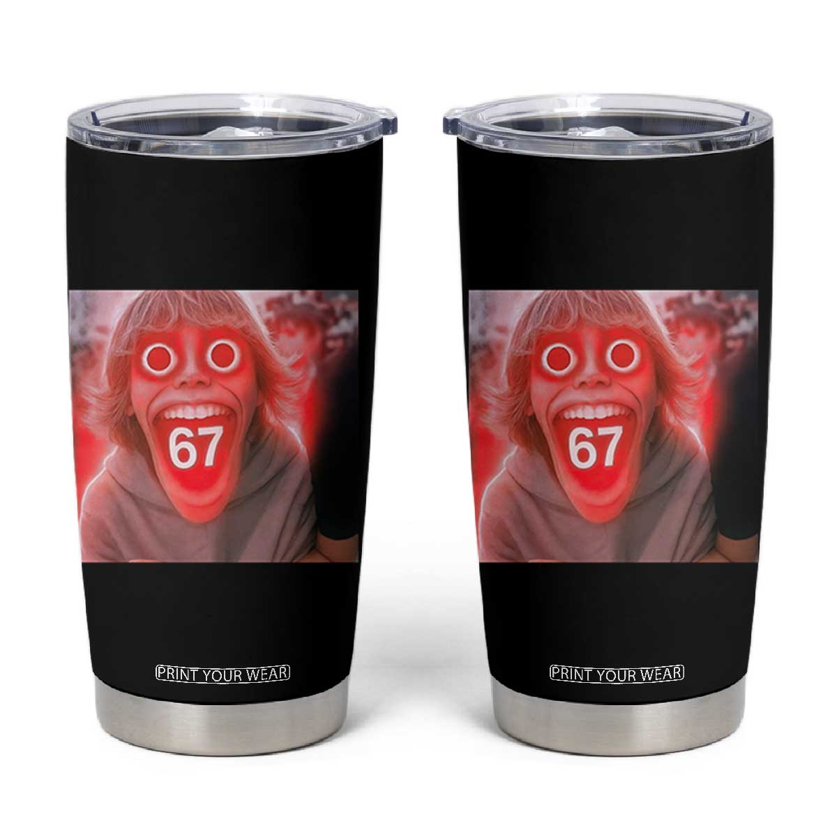 67 Mason Kid Glitchcore Graphic Tumbler Cup Screaming Boy Six Seven Viral Meme Devil Edit TS02 Black Print Your Wear