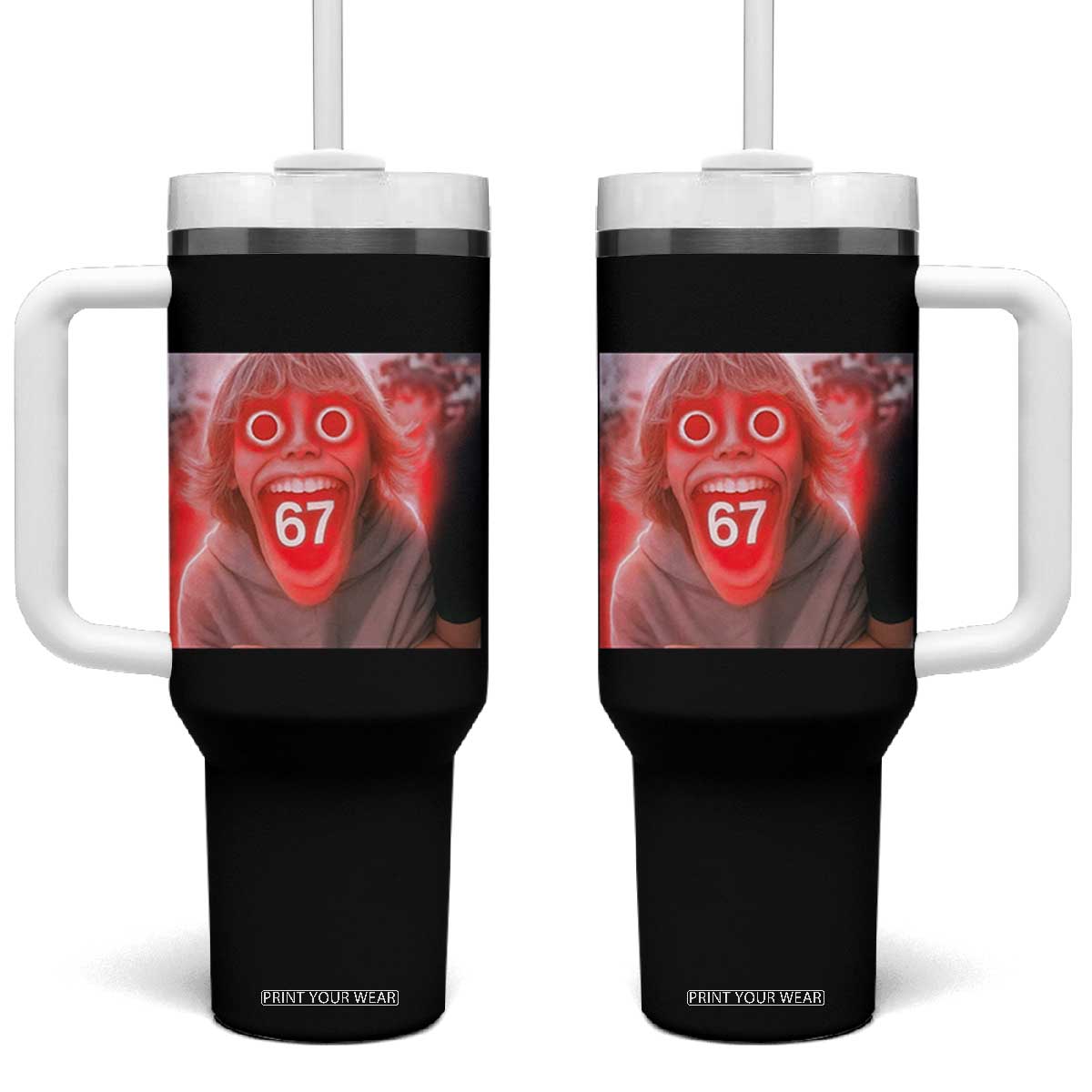 67 Mason Kid Glitchcore Graphic Tumbler With Handle Screaming Boy Six Seven Viral Meme Devil Edit TS02 One Size: 40 oz Black Print Your Wear