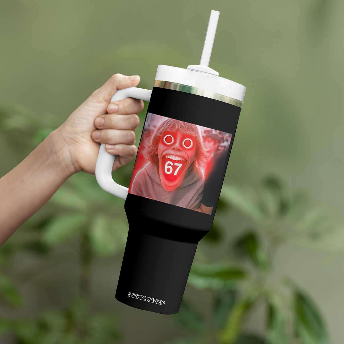 67 Mason Kid Glitchcore Graphic Tumbler With Handle Screaming Boy Six Seven Viral Meme Devil Edit TS02 Print Your Wear