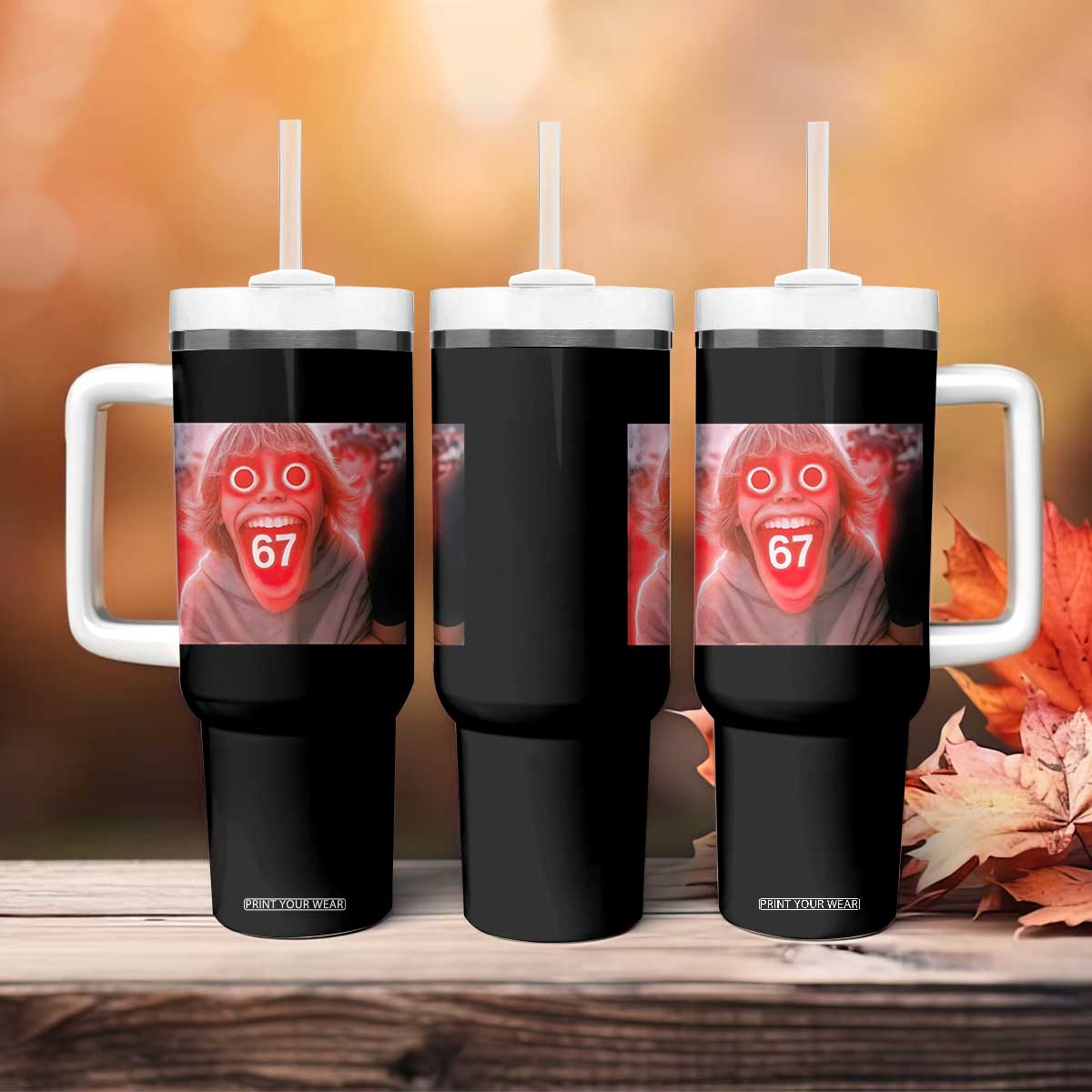 67 Mason Kid Glitchcore Graphic Tumbler With Handle Screaming Boy Six Seven Viral Meme Devil Edit TS02 Print Your Wear
