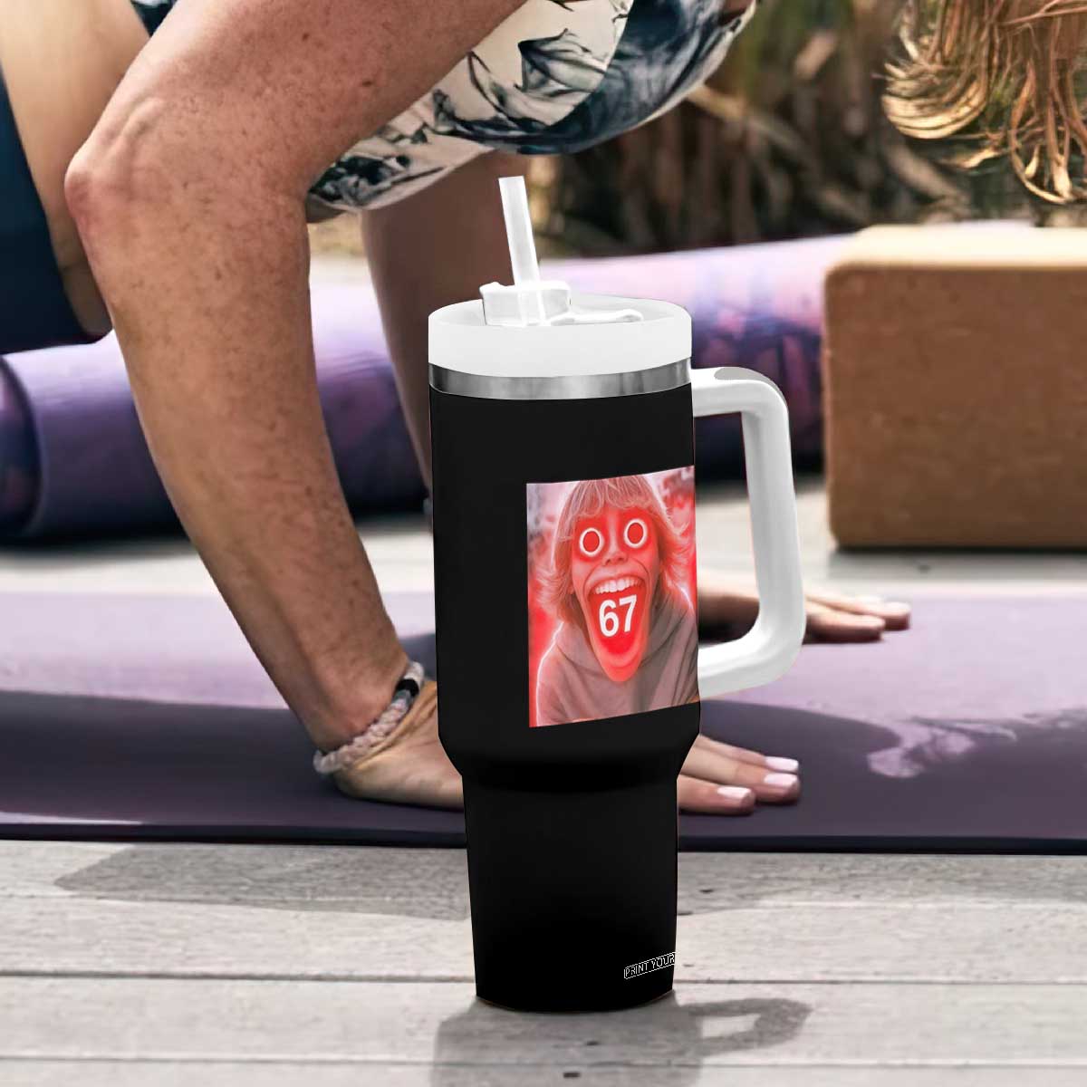 67 Mason Kid Glitchcore Graphic Tumbler With Handle Screaming Boy Six Seven Viral Meme Devil Edit TS02 Print Your Wear