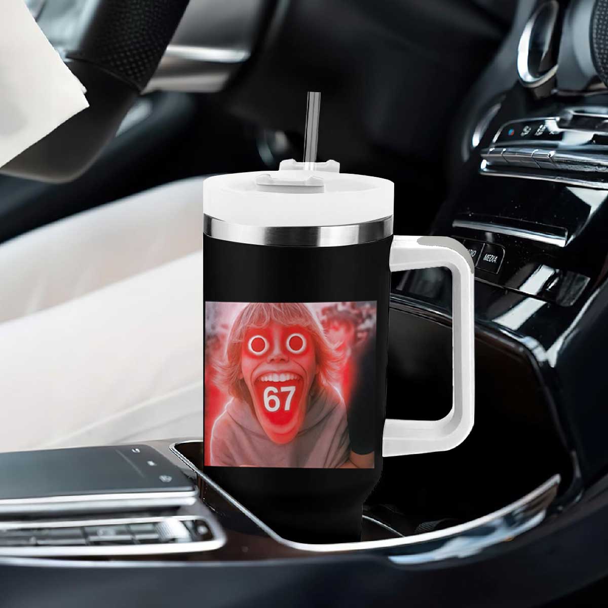 67 Mason Kid Glitchcore Graphic Tumbler With Handle Screaming Boy Six Seven Viral Meme Devil Edit TS02 Print Your Wear