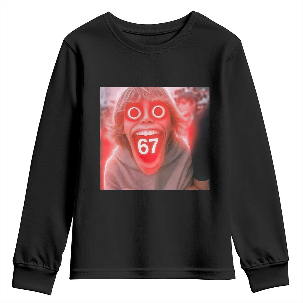 67 Mason Kid Glitchcore Graphic Youth Sweatshirt Screaming Boy Six Seven Viral Meme Devil Edit TS02 Black Print Your Wear